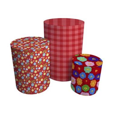 Imagem de Trio Capas Para Cilindro Versátil Festa Junina Flores Fundo Vermelho  