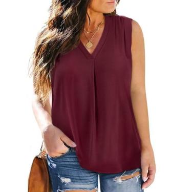 Imagem de Blusa feminina Eytino plus size com decote em V sem mangas, chiffon ve