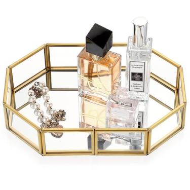 Imagem de Bandeja de toucador Hipiwe Mirror Glass Vintage Octagonal Gold