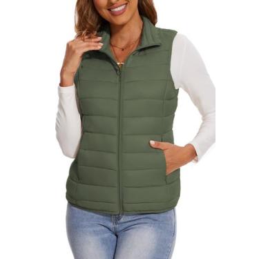 Imagem de Casaco acolchoado SMENG sem mangas para mulheres, verde militar, taman