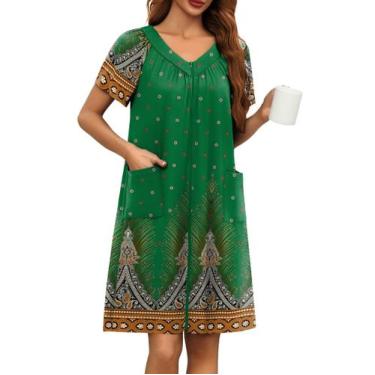 Imagem de Robe Ekouaer com zíper curto para mulheres de manga curta verde L