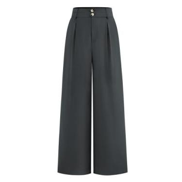 Imagem de Calça social de perna larga BTFBM 2025 de cintura alta feminina cinza 