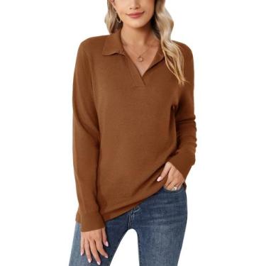 Imagem de Suéter Polo Romanstii, malha leve feminina Caramel XL