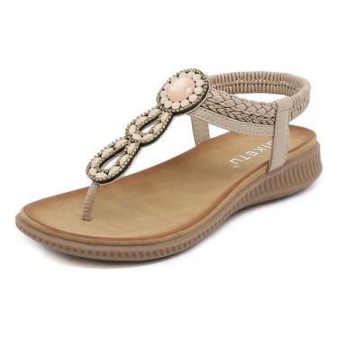 Imagem de Flats Rhinestone Comfy Round Head Beach Resort Plus Size - J-One