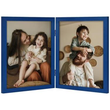 Imagem de Porta-retratos DecoruHome Double 20x25cm Vertical Azul Madeira