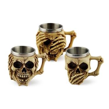 Imagem de Conjunto Caneca Decorativa Caveira Não Fale Não Olhe Não - Negocio de 
