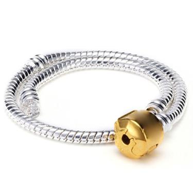 Imagem de RUBYCA 10 peças de pulseira de pingente de corrente de cobra europeia com fecho dourado prateado de 19 cm serve para berloques DIY