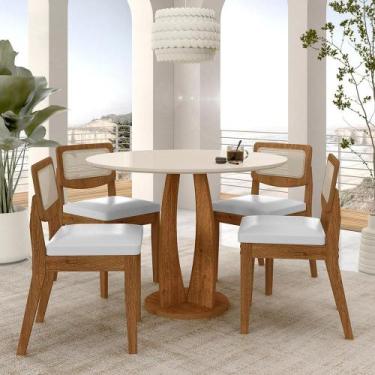 Imagem de Mesa Redonda Camogli 4 Cadeiras Sextavadas Freijó/off/material sintéti