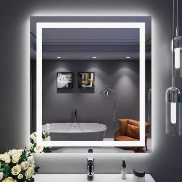Imagem de Espelho de banheiro LED LOAAO 32x36cm com luzes antiembaçantes reguláv