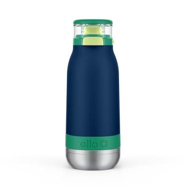 Imagem de Ello Emma Garrafa de água infantil de aço inoxidável isolada a vácuo de 400 ml com canudo e alça de transporte integrada e tampa de bloqueio à prova de vazamento para mochila escolar, lancheira e
