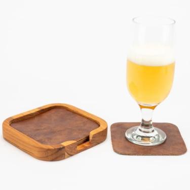 Imagem de Descanso de Copo Cerveja em couro porta copo mesa