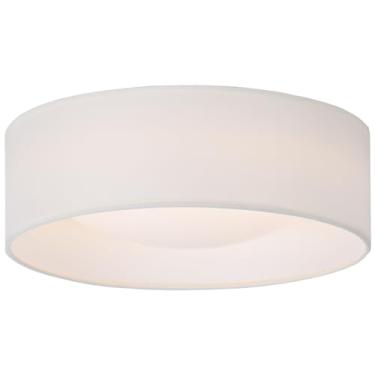 Imagem de CALOKES Luminária de teto de tecido branco de 33 cm, luminária de teto de LED 24W 3000K fechada para teto com design clássico de tambor de linho para quartos, cozinha, sala de jantar, corredor