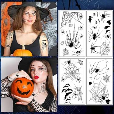 Imagem de Coridy 5 peças, tatuagens temporárias de aranha de Halloween, tatuagens falsas de seda assustadora, maquiagem de bruxa para mulheres