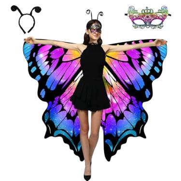 Imagem de Fantasia feminina de borboleta com estampa frente e verso, asas de borboleta para adultos, fantasia de Halloween, capa de asa de fada, D001, Plus Size