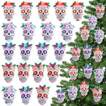 Imagem de HunnmingRe 20 peças de ornamentos Dia dos Mortos Dia de Los Muertos Dia de Los Muertos enfeites de árvore de feltro mexicano Dia De Los Muertos decoração para árvore pequena decoração de Natal