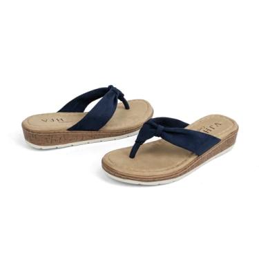 Imagem de VJH confort Sandália feminina de dedo confortável, leve, com salto anabela baixo, Azul, 6