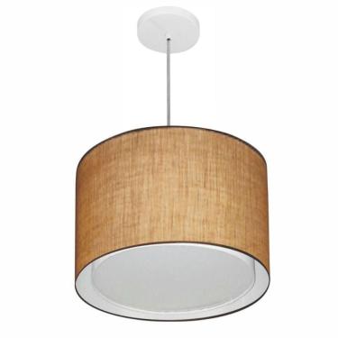 Imagem de Lustre Pendente Cilíndrico Duplo Vivare Md-4292 Cúpula Em Tecido 40x30cm - Bivolt Palha 127/220v