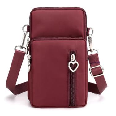 Imagem de JANKS Bolsa transversal pequena para mulheres, vários bolsos com zíper, carteira de nylon, porta-cartão de crédito com alça de mão removível, Vermelho