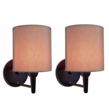 Imagem de Kit-2 Arandela Cilíndrica Md-2009 Base Preto Cúpula Em Tecido 14x15cm Palha - Bivolt