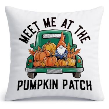 Imagem de Ymzkpoa Capa de almofada Fall Gnomo, 45,7 x 45,7 cm, Meet Me at The Pumpkin Patch, decoração rústica de outono, decoração de outono, capa de almofada de ação de graças para sofá, cama, pátio, varanda