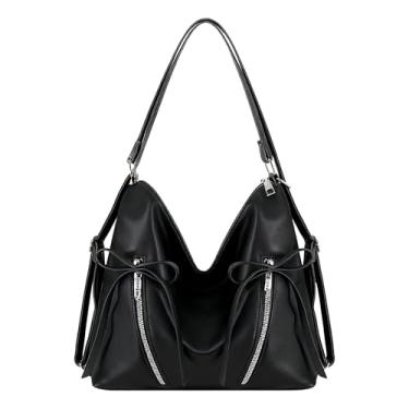 Imagem de Naimo Bolsa de ombro feminina de couro grande bolsa Hobo elegante bolsa vintage, Laço preto
