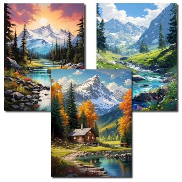 Imagem de Axquilon 3 pacotes de kit de pintura de paisagem por números para adultos, kit de pintura a óleo em aquarela DIY por números, kit fácil de pintar por números para decoração de parede de casa 30 x 40