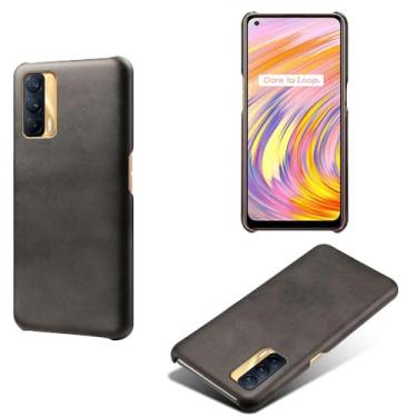 Imagem de Capa para OPPO Realme V15 5G,Proteção contra quedas,Casca de volta de cor sólida simples,Design de couro de imitação de plástico-Black