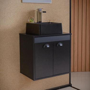 Imagem de Gabinete Armário para Banheiro 50cm MDF com Cuba POMPEIA PRETO - River
