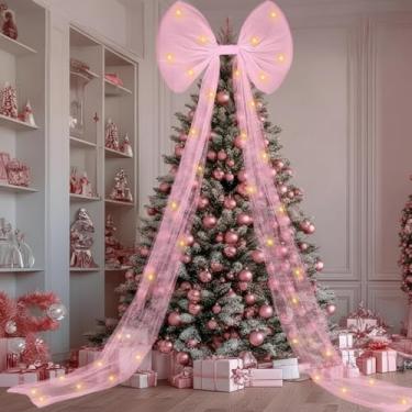 Imagem de Norme Decorações de árvore de Natal extragrande 60 x 192 cm, enfeite de árvore de Natal com fitas longas, laços de guirlanda de Natal para porta da frente, pátio, casamento, decoração de férias (rosa