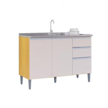 Imagem de Balcão Gabinete para Pia 120cm 3 Portas e 2 Gavetas Damasco / Off White - FdECOR