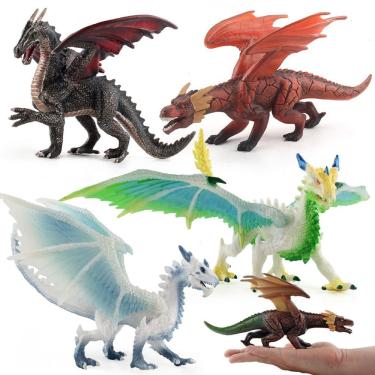 Imagem de Conjunto de brinquedos Dragon Figures, 5 peças realistas com mandíbulas móveis para crianças
