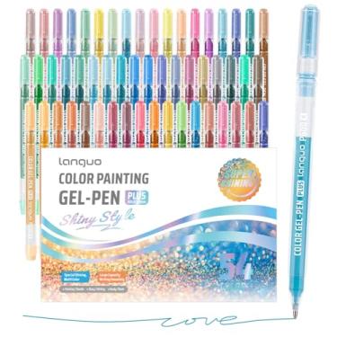 Imagem de Canetas de gel com glitter, pacote com 54 canetas coloridas para papel preto e papel branco, canetas de ponta de 1,0 mm, canetas de tinta de grande capacidade para colorir, escrever, desenhar, diário