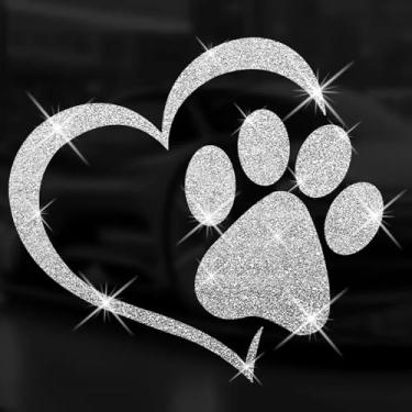 Imagem de Adesivo decalque brilhante coração amor garra de cachorro autoadesivo PVC arco-íris glitter para carros, janela de parede, bagagem, capa de arranhão porta multisuperfície adesivo decorativo (branco)