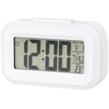 Imagem de Toguma Despertador digital pequeno, relógio de cabeceira grande com calendário de temperatura luminosa, despertador alimentado por bateria para quarto, mesa de escritório (branco)