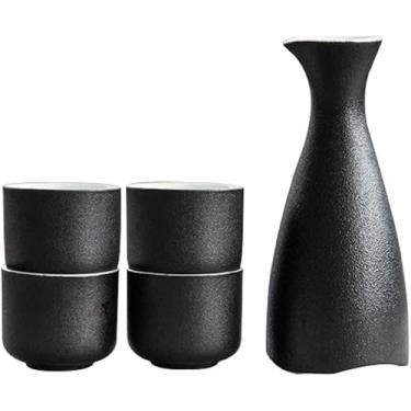 Imagem de TLTDSMY Conjunto de copos de saquê japonês, 5 peças, cerâmica, cerâmica, tradicional, artesanato, taças de vinho, conjunto de saquê japonês com 1 garrafa de saquê e 4 copos de saquê, 6 unidades