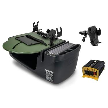 Imagem de AutoExec AE-RMCD-PI-PM-PS-VC-AG Roadmaster Mesa de carro e estação de trabalho portátil com inversor de potência de 400 watts, suporte para telefone, suporte de impressora e clipe de ventilação do
