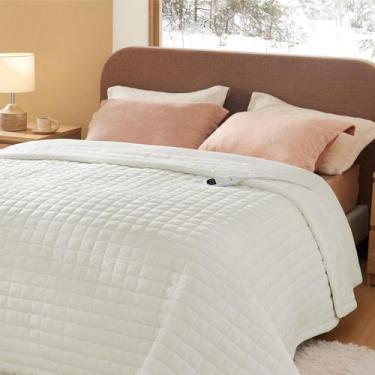 Imagem de Cobertor elétrico Bedsure em tamanho real, aquecido, marfim pesado