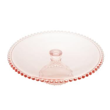 Imagem de Prato de Cristal C/Pé para Bolo/Doces Pearl Bolinha Rosa 31x11cm Wolff