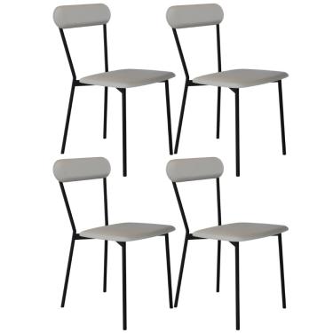 Imagem de Kit 04 Cadeiras Estofada Para Sala de Jantar Liora Preto C01 Courino Off White - Lyam Decor