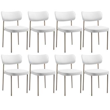 Imagem de Kit 08 Cadeiras Decorativas Para Sala De Jantar Melina Base Arena L02 Facto Branco - Lyam Decor