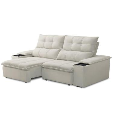 Imagem de Sofá Retrátil Reclinável Para Sala de Estar Living 210cm Ártico F04 Veludo Bege - Lyam Decor