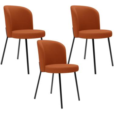 Imagem de Kit 3 Cadeiras Sala de Jantar Estofada Gavi L02 Tecido Terracota - Lyam Decor