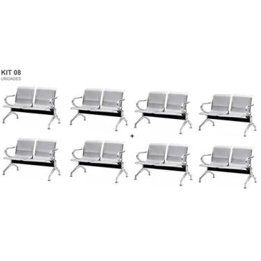 Imagem de Kit com 8 Cadeiras Longarina Aeroporto Cromada 2 Lugares - TM