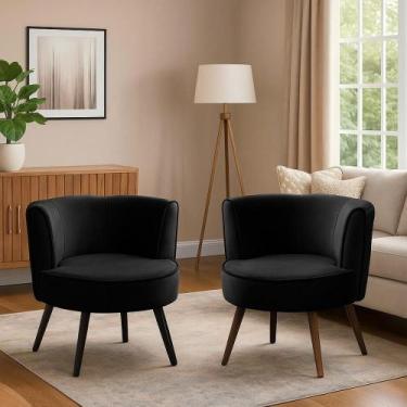 Imagem de Kit 2 Poltronas Para Sala Decorativa Bela Suede Preto Mirra Decor