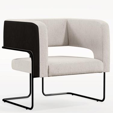 Imagem de Poltrona Decorativa Scarlett D02 Base Aço Preto Corano Preto C-05 Linho Cru C-443 - Lyam Decor