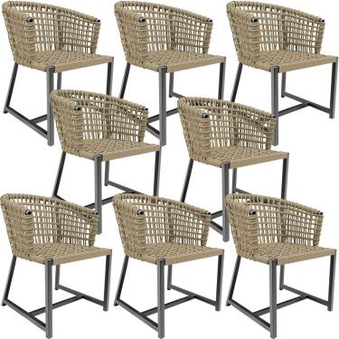 Imagem de Kit 08 Cadeiras Decorativas Para Área Gourmet Cozinha Corda Náutica Belize D04 Bege - Lyam Decor