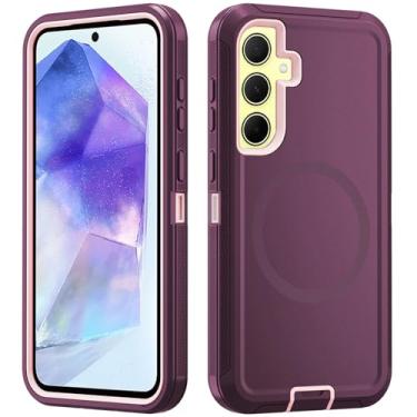 Imagem de Asuwish Capa de celular para Samsung Galaxy A55 5G com protetor de tela de vidro temperado Capa magnética híbrida à prova de choque à prova de quedas acessórios resistentes A 55 55A A555G mulheres