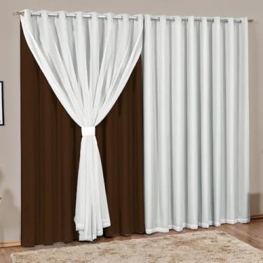 Imagem de Cortina Decorativa Voil, 2,00x1,50m, 2 Panos, Poliéster com Forro, Ilhós Cromado, Estampada (MARROM)