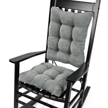 Imagem de Glyzia Conjunto de almofadas de cadeira de balanço para idosos sentados, almofada traseira e almofada de assento com laços, almofada de cadeira antiderrapante de tecido de chenille de luxo para