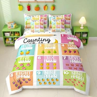 Imagem de Feelyou Conjunto de cama infantil com 7 peças, tamanho solteiro, cama educativa para meninos e meninas para frutas, 7 peças, 7 peças